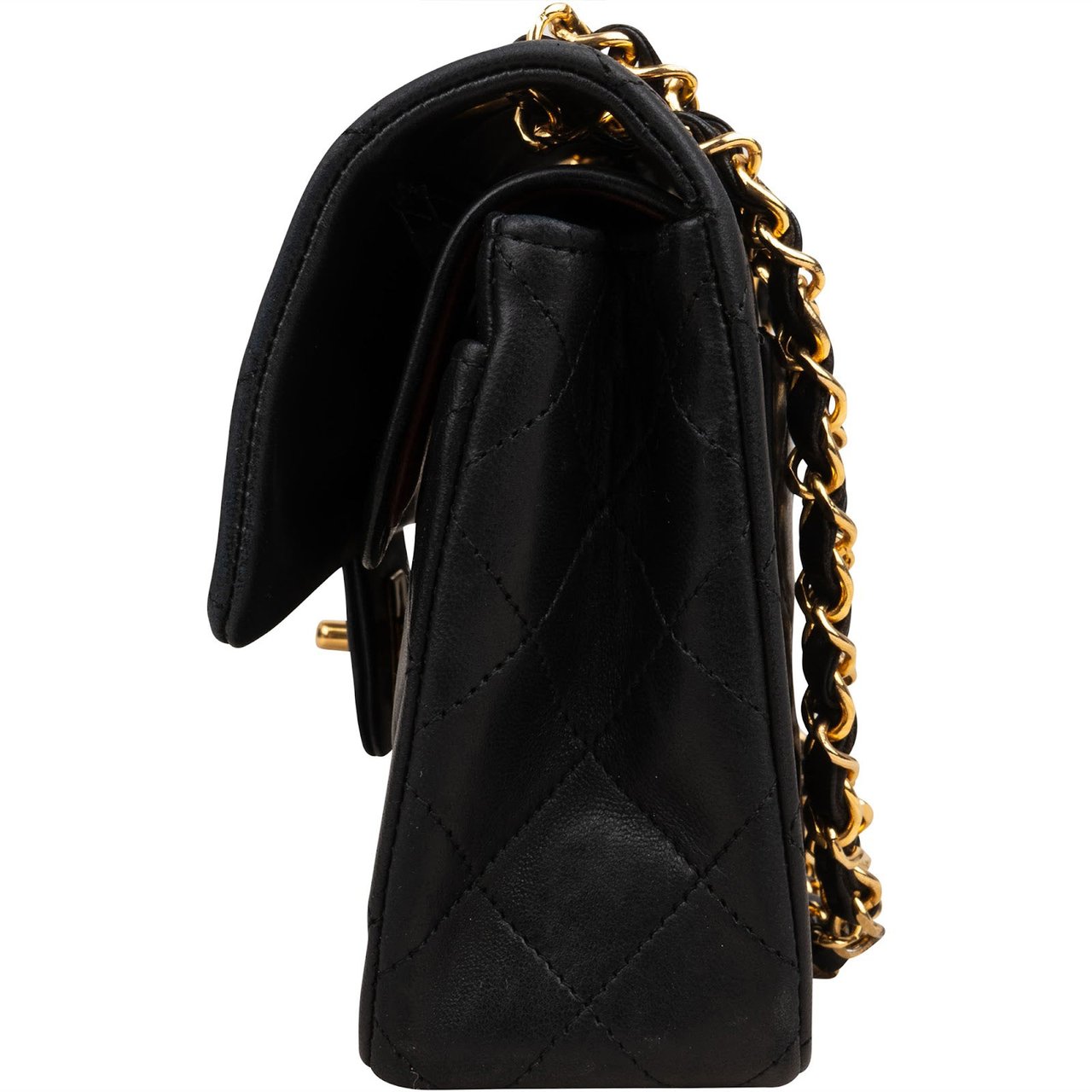 Chanel Quilted Lambskin Small 24K Gold Double Flap Shoulder Bag Zwart