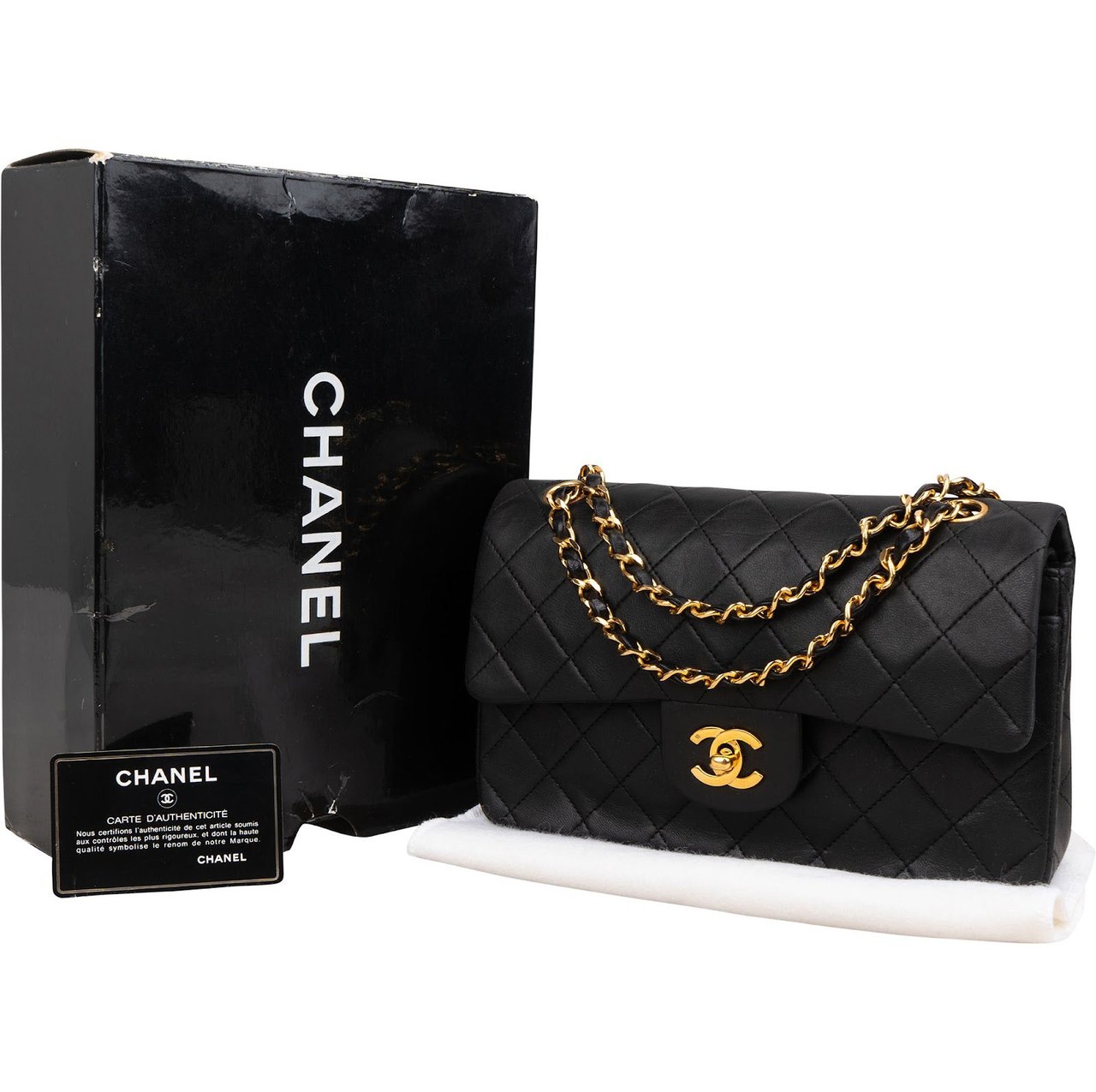 Chanel Quilted Lambskin Small 24K Gold Double Flap Shoulder Bag Zwart