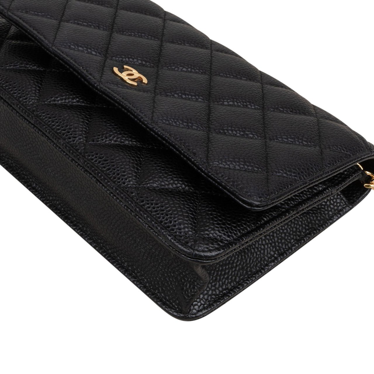 Chanel Quilted Caviar Leather Wallet on Chain Crossbody Bag Zwart