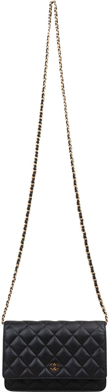 Chanel Quilted Caviar Leather Wallet on Chain Crossbody Bag Zwart