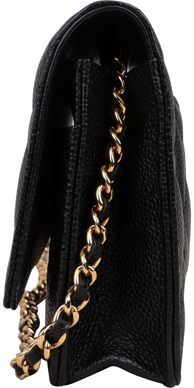 Chanel Quilted Caviar Leather Wallet on Chain Crossbody Bag Zwart