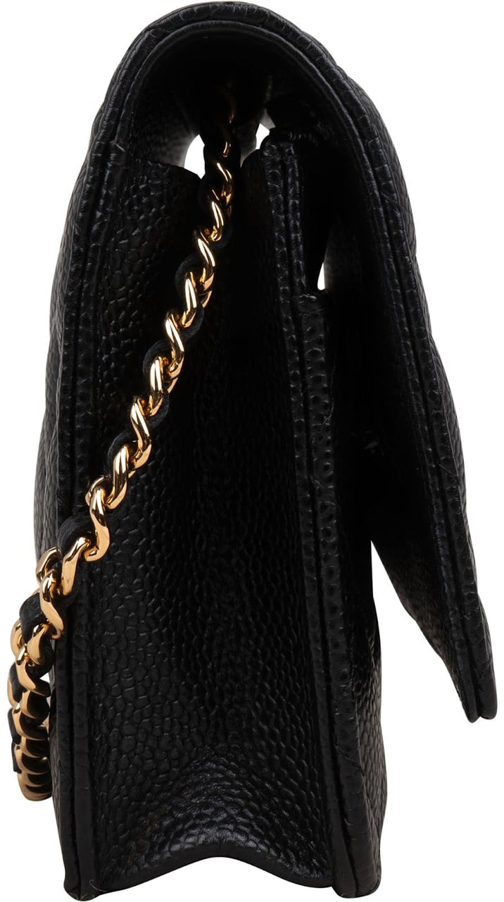 Chanel Quilted Caviar Leather Wallet on Chain Crossbody Bag Zwart