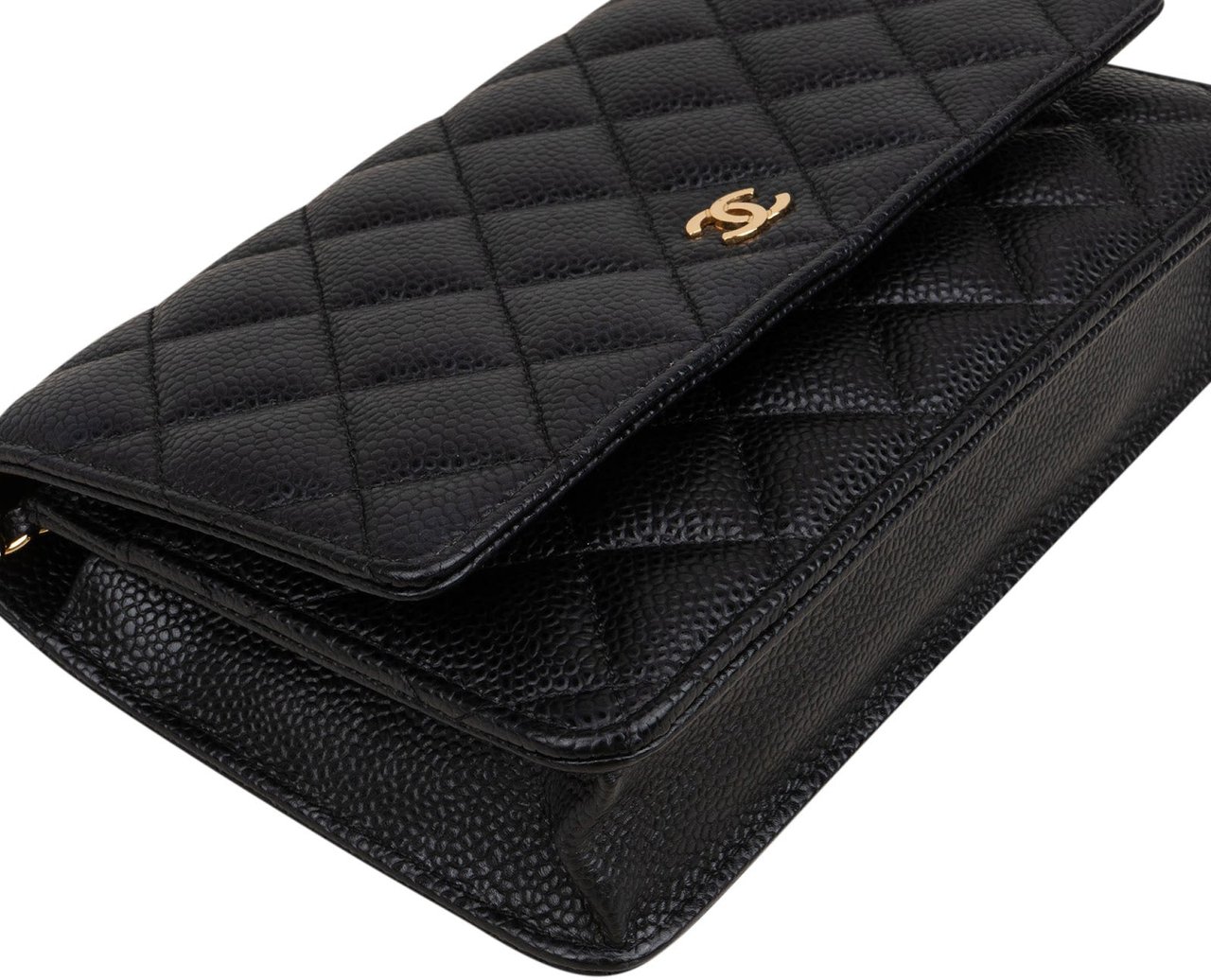 Chanel Quilted Caviar Leather Wallet on Chain Crossbody Bag Zwart