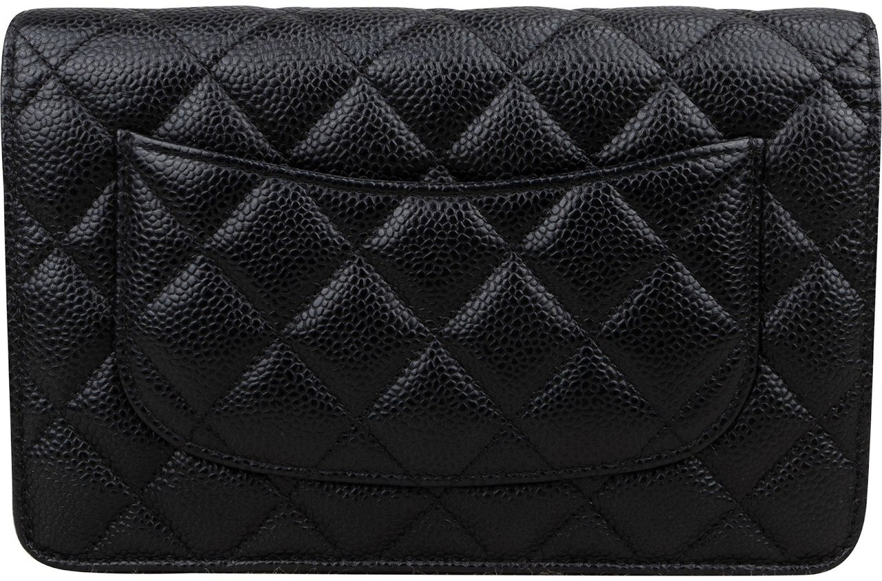 Chanel Quilted Caviar Leather Wallet on Chain Crossbody Bag Zwart