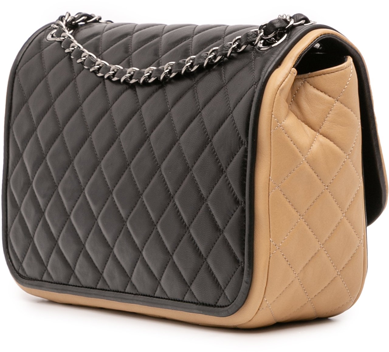 Chanel Jumbo Classic Bicolor Lambskin Twist Flap Zwart