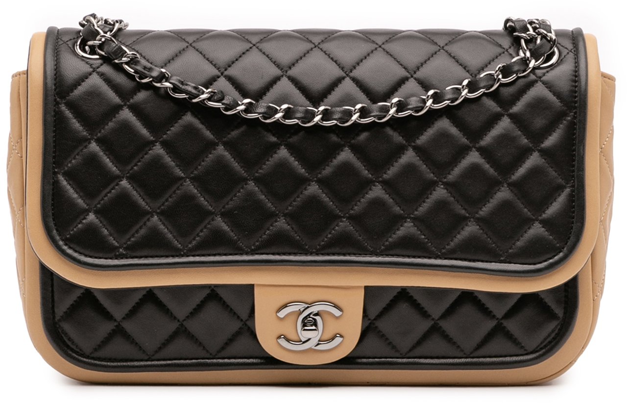 Chanel Jumbo Classic Bicolor Lambskin Twist Flap Zwart