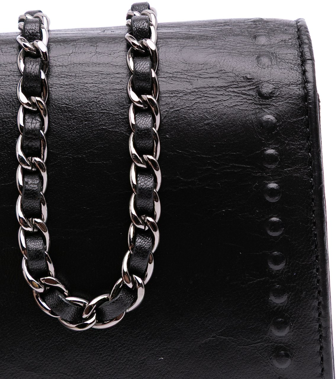 Chanel CC Embossed Lambskin Wallet on Chain Zwart