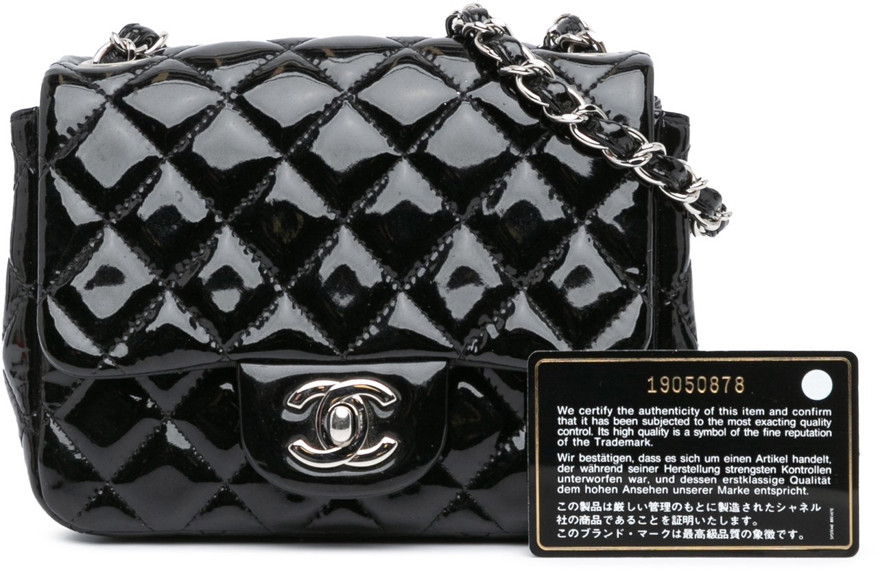 Chanel Mini Square Classic Patent Single Flap Zwart
