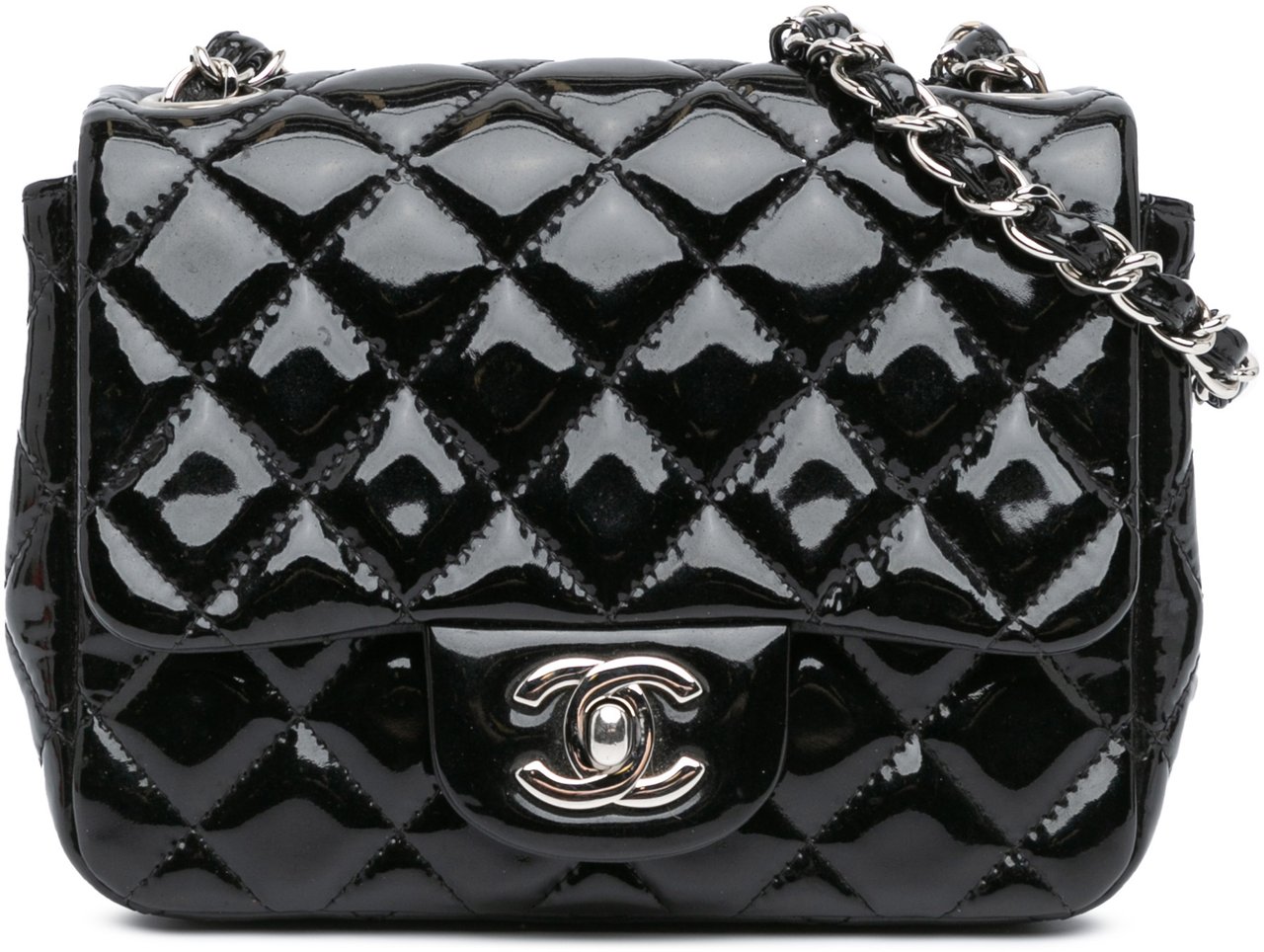 Chanel Mini Square Classic Patent Single Flap Zwart