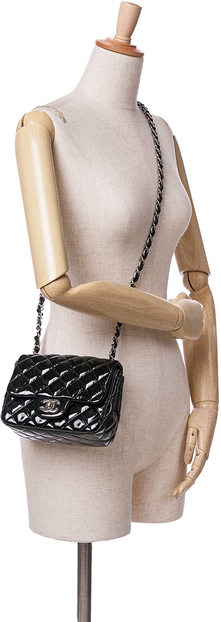 Chanel Mini Square Classic Patent Single Flap Zwart
