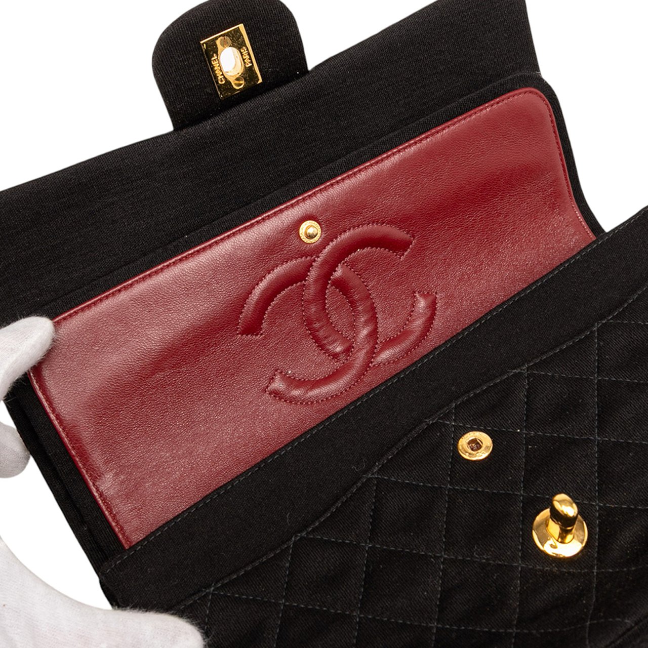 Chanel Medium Classic Jersey Bijoux Chain Double Flap Zwart