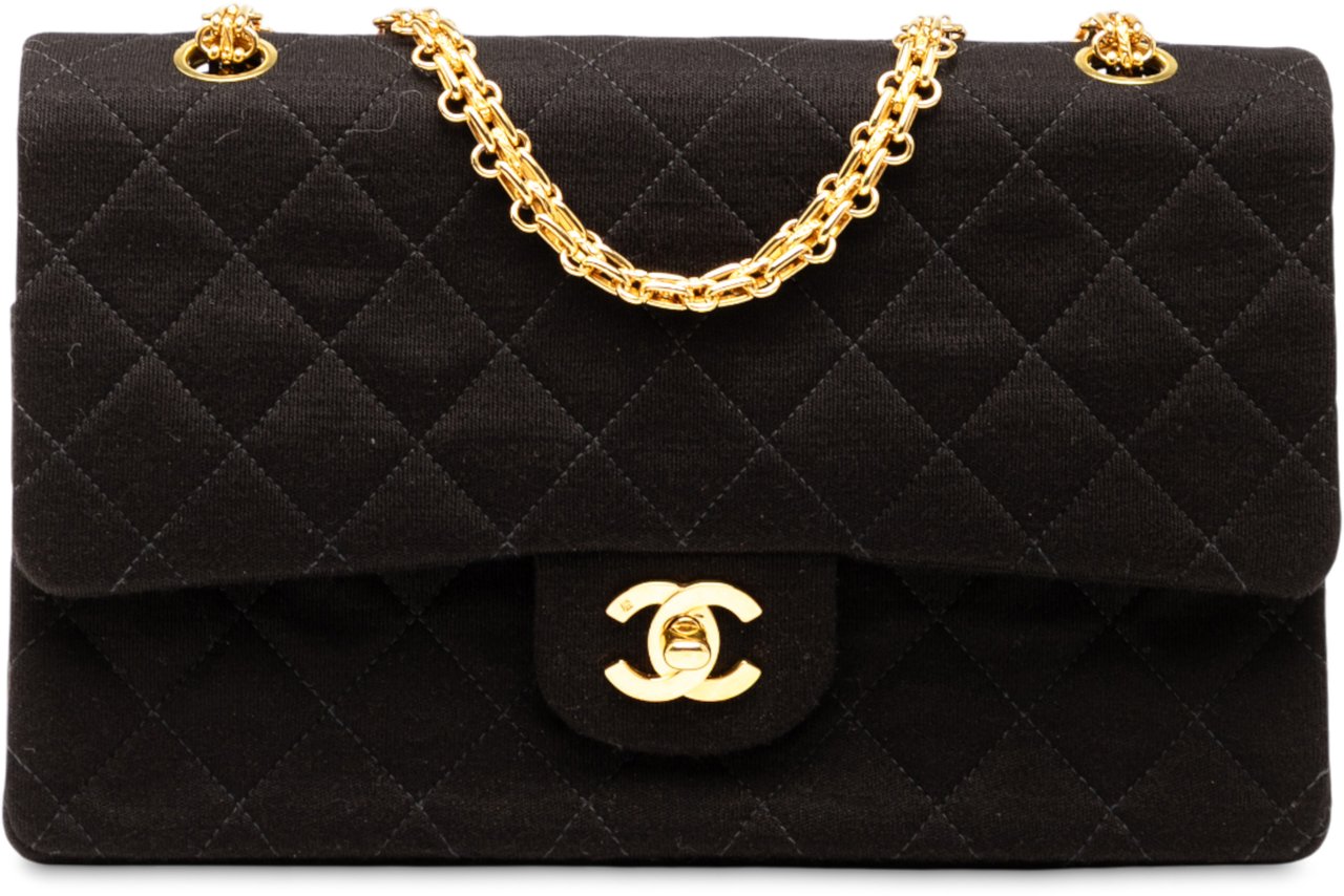 Chanel Medium Classic Jersey Bijoux Chain Double Flap Zwart