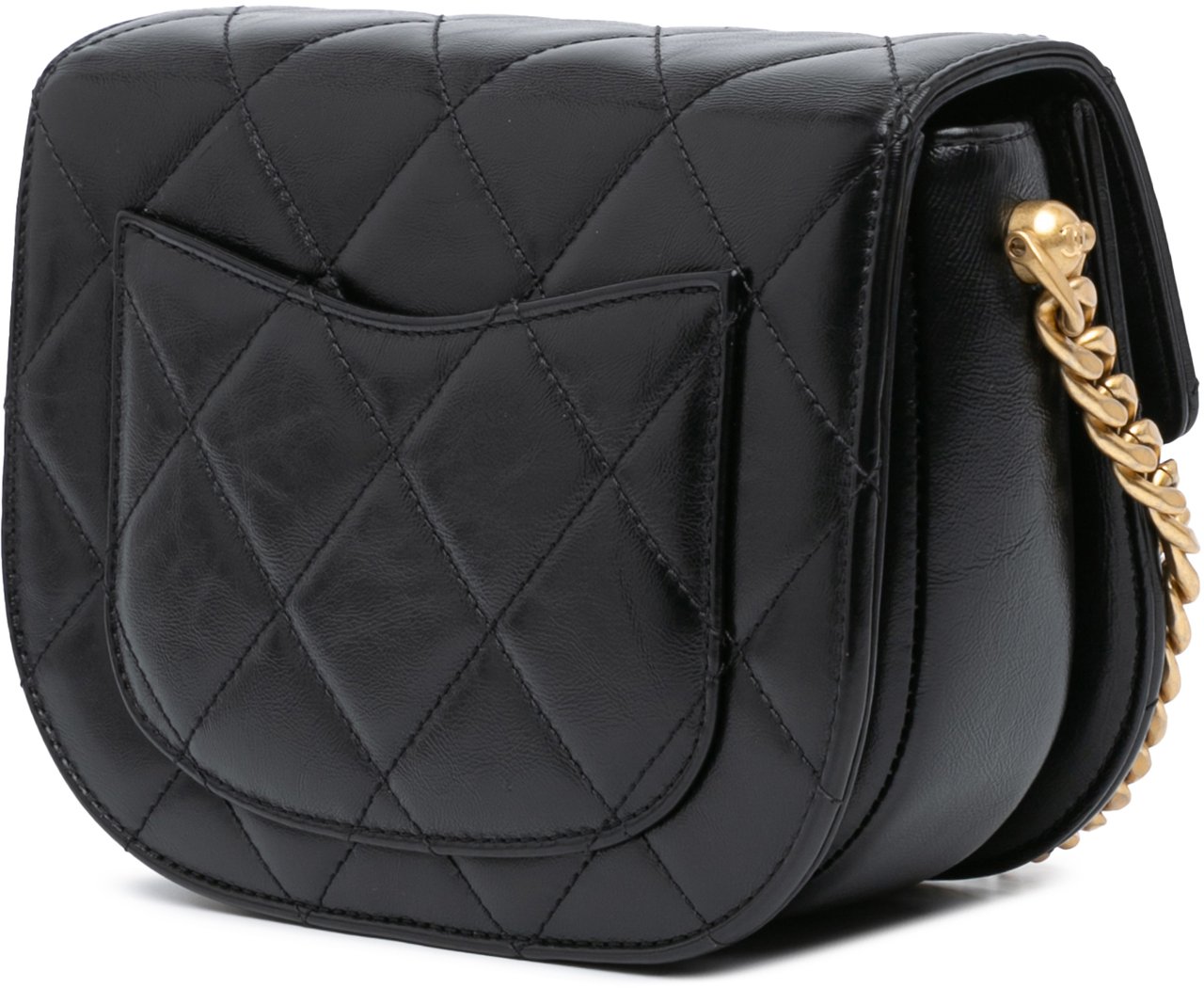 Chanel CC Quilted Calfskin Round Moon Messenger Flap Zwart