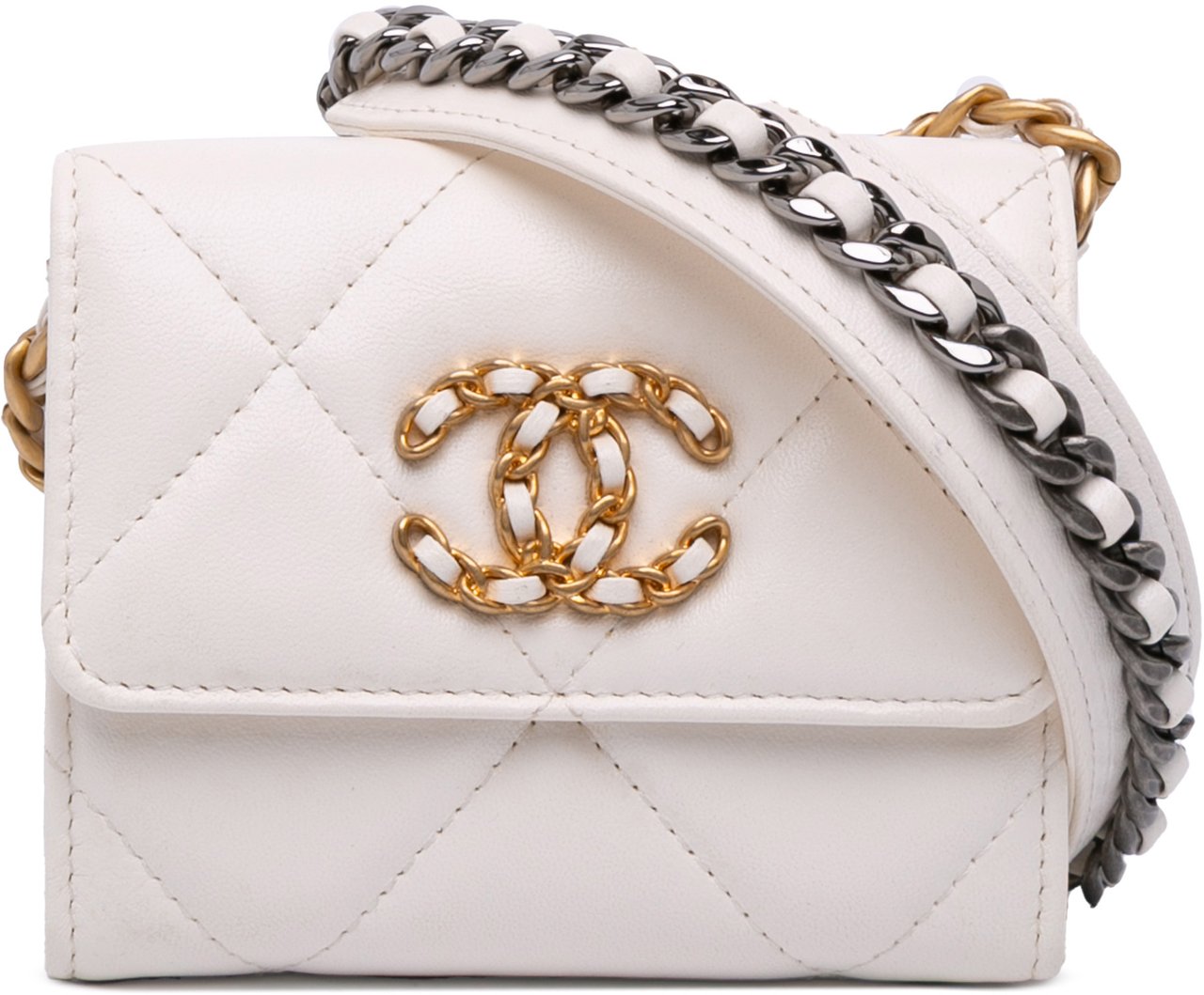 Chanel Quilted Lambskin Chanel 19 Card Holder On Chain Wit