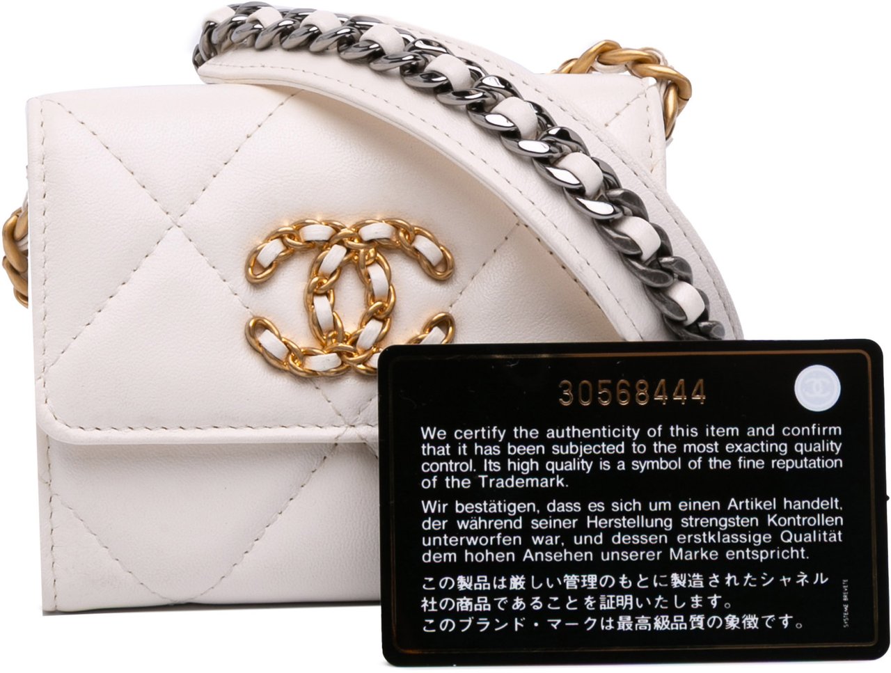 Chanel Quilted Lambskin Chanel 19 Card Holder On Chain Wit