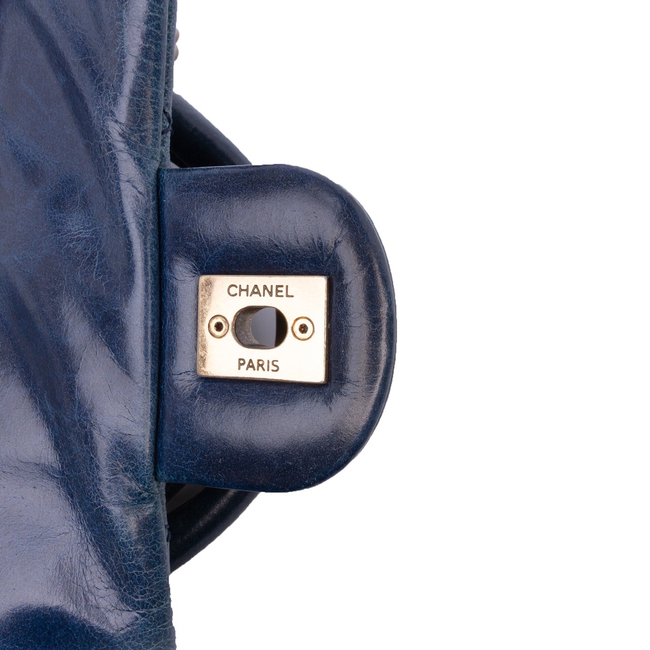 Chanel Small Glazed Calfskin Castle Rock Top Handle Flap Blauw