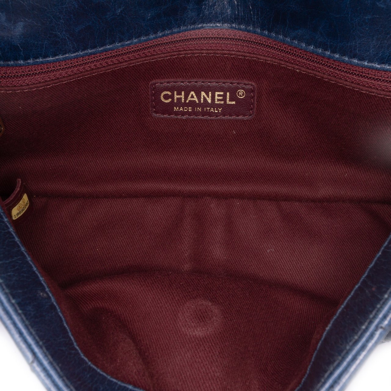 Chanel Small Glazed Calfskin Castle Rock Top Handle Flap Blauw