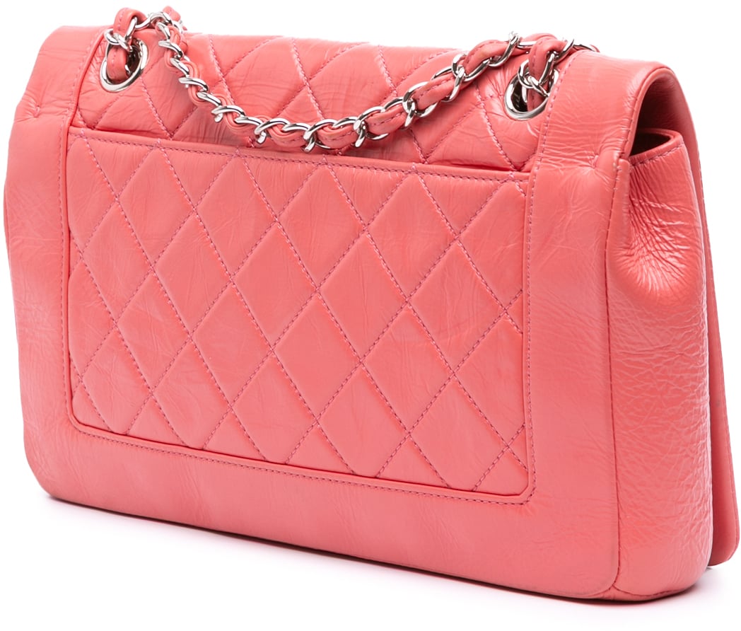 Chanel Crumpled Calfskin Bi Quilted Vintage Full Flap Roze