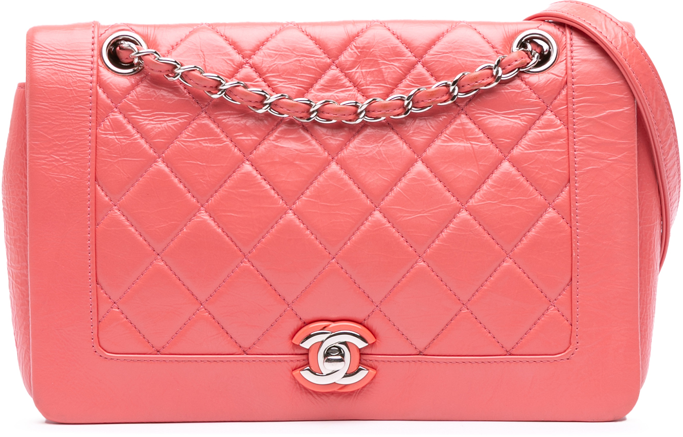 Chanel Crumpled Calfskin Bi Quilted Vintage Full Flap Roze