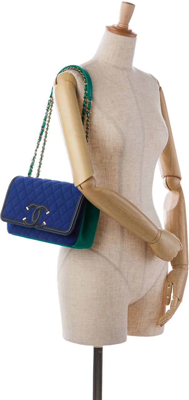 Chanel Small Jersey CC Filigree Flap Blauw