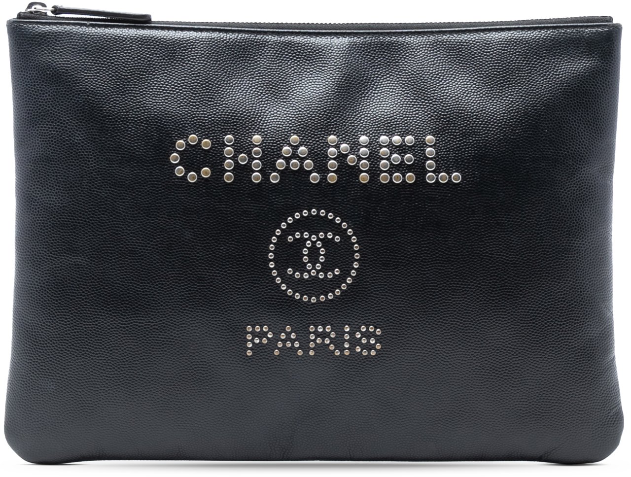 Chanel Medium Caviar Deauville Studded O Case Clutch Zwart