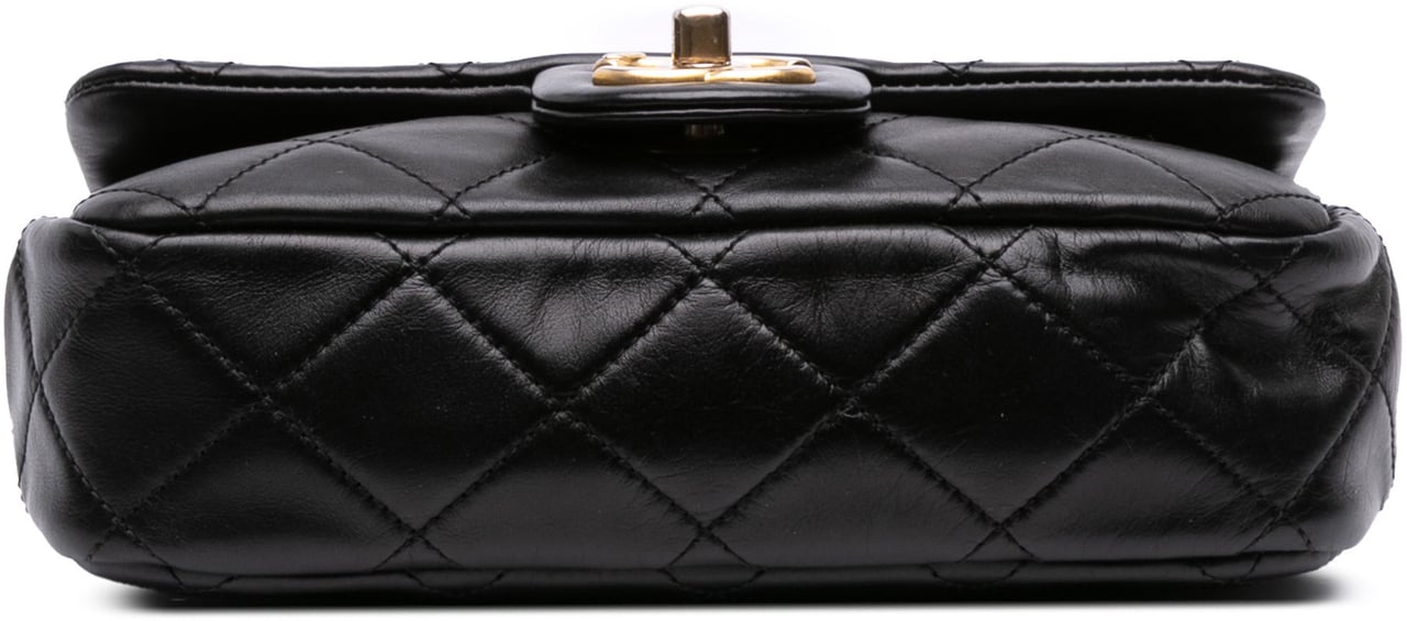 Chanel Mini Quilted Calfskin Crystal Pearls Chain Flap Zwart