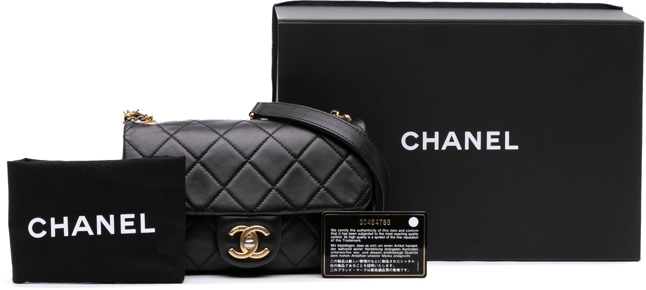 Chanel Mini Quilted Calfskin Crystal Pearls Chain Flap Zwart
