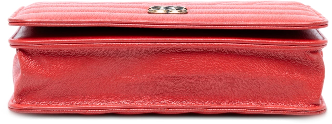 Chanel CC Diagonal Quilted Goatskin Wallet On Chain Rood