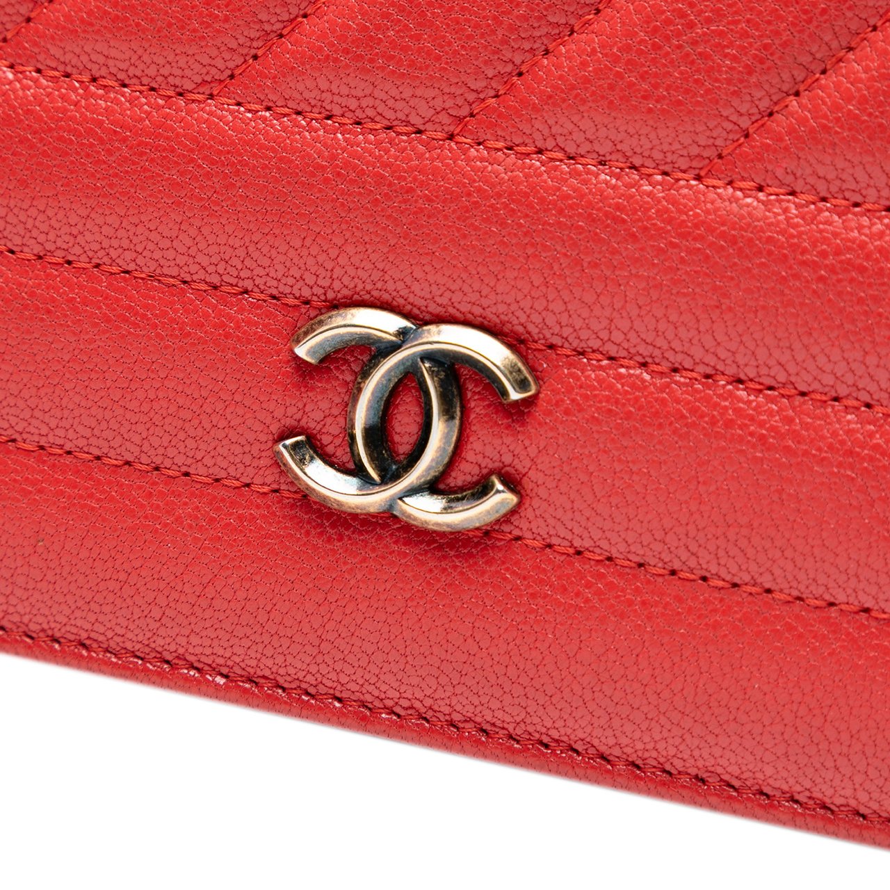 Chanel CC Diagonal Quilted Goatskin Wallet On Chain Rood