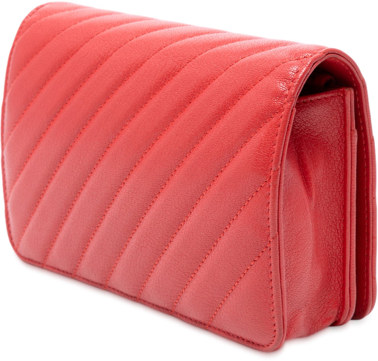 Chanel CC Diagonal Quilted Goatskin Wallet On Chain Rood