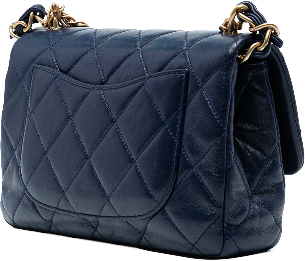 Chanel CC Quilted Lambskin Coin Chain Flap Blauw