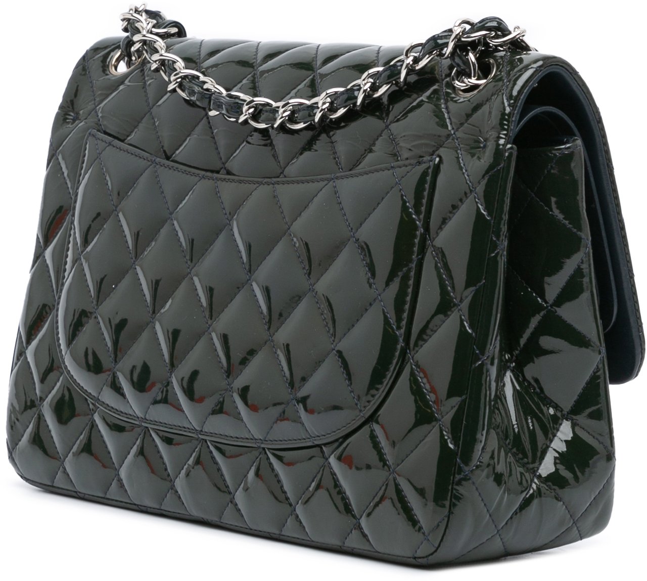 Chanel Jumbo Classic Patent Double Flap Blauw