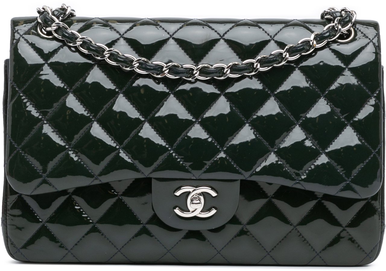 Chanel Jumbo Classic Patent Double Flap Blauw