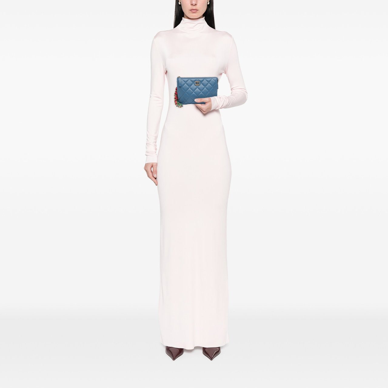 Chanel CC Quilted Lambskin Ribbon Clutch Blauw