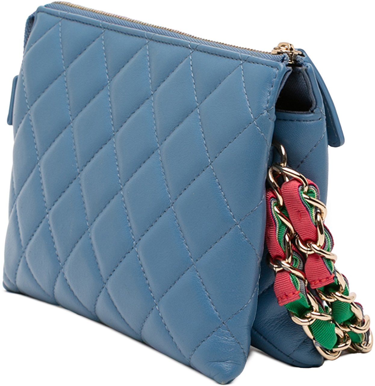 Chanel CC Quilted Lambskin Ribbon Clutch Blauw