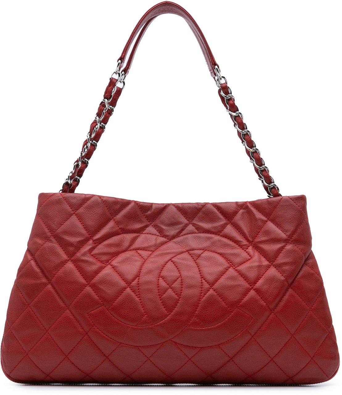 Chanel Quilted Caviar Expandable Zip Tote Rood