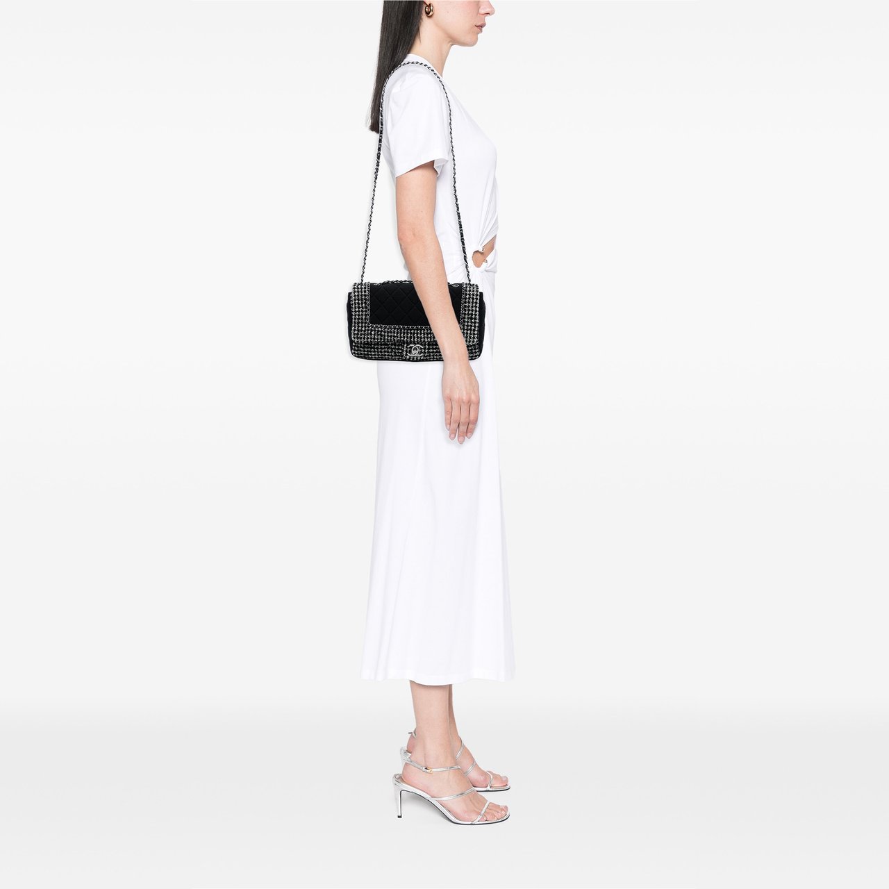 Chanel Jumbo CC Quilted Jersey and Tweed Chain Flap Zwart