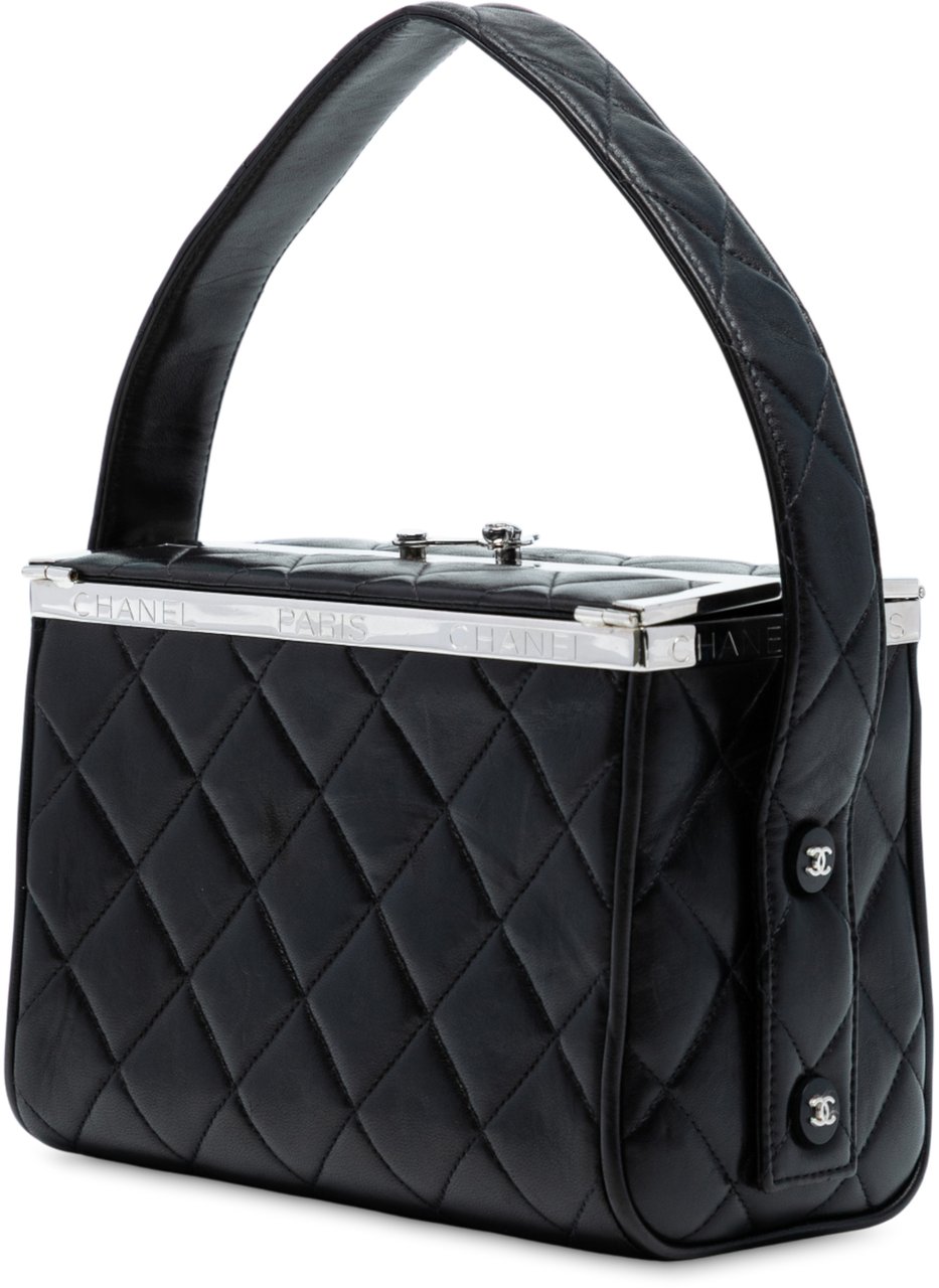 Chanel Quilted Lambskin Leather Box Bag Zwart