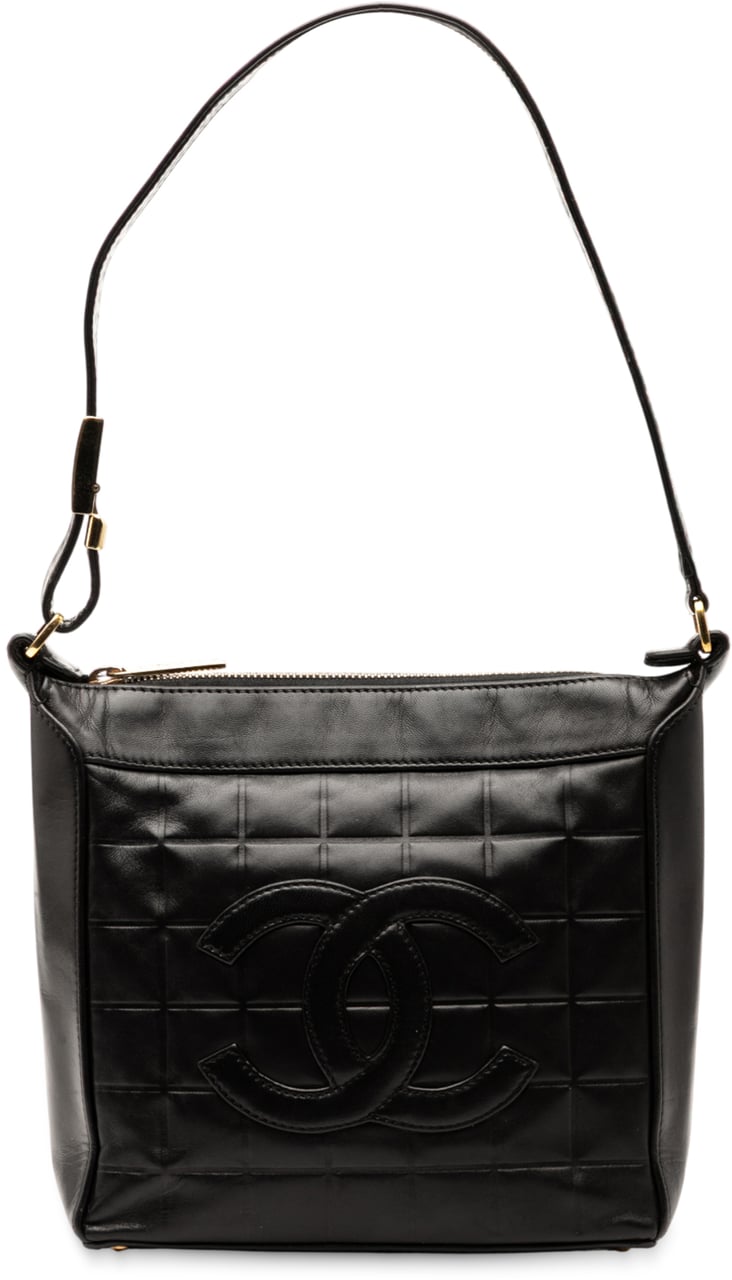 Chanel CC Chocolate Bar Lambskin Shoulder Bag Zwart