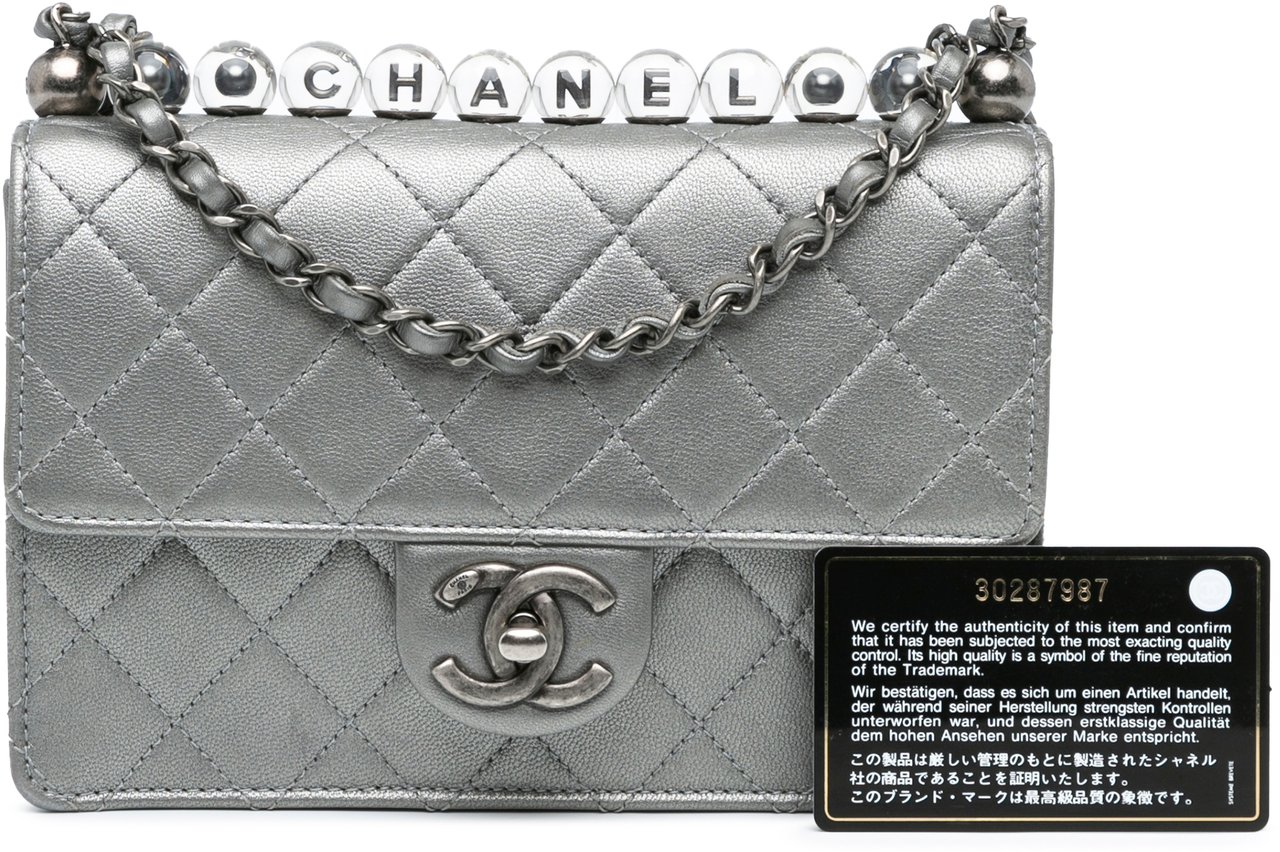Chanel Small Metallic Goatskin Chic Pearls Flap Zilver