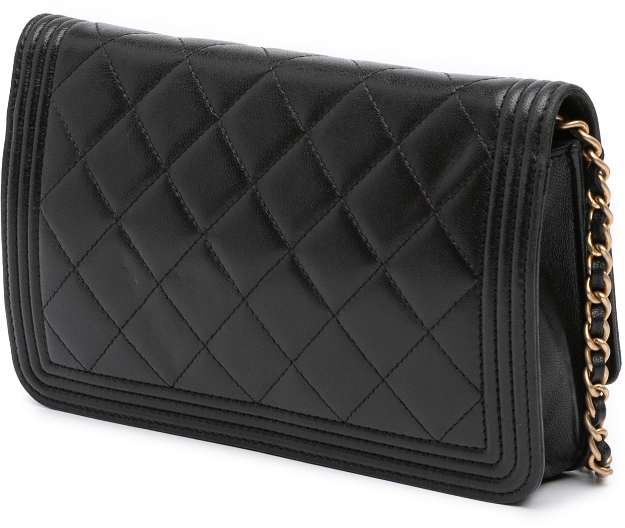 Chanel Quilted Lambskin Boy Wallet On Chain Zwart