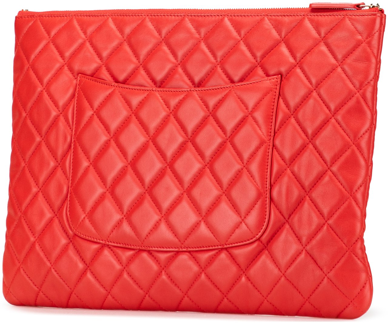 Chanel Large Quilted Lambskin O Case Clutch Rood