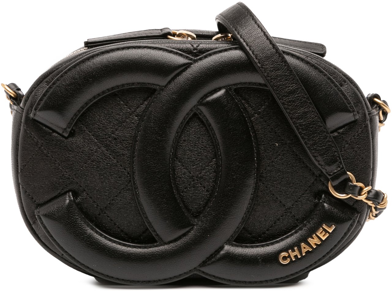 Chanel CC Quilted Lambskin Coco Midnight Camera Bag Zwart