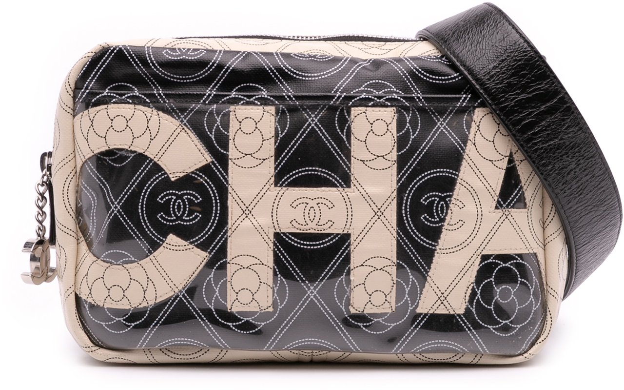 Chanel Coated Canvas Camellia Logo Camera Bag Zwart