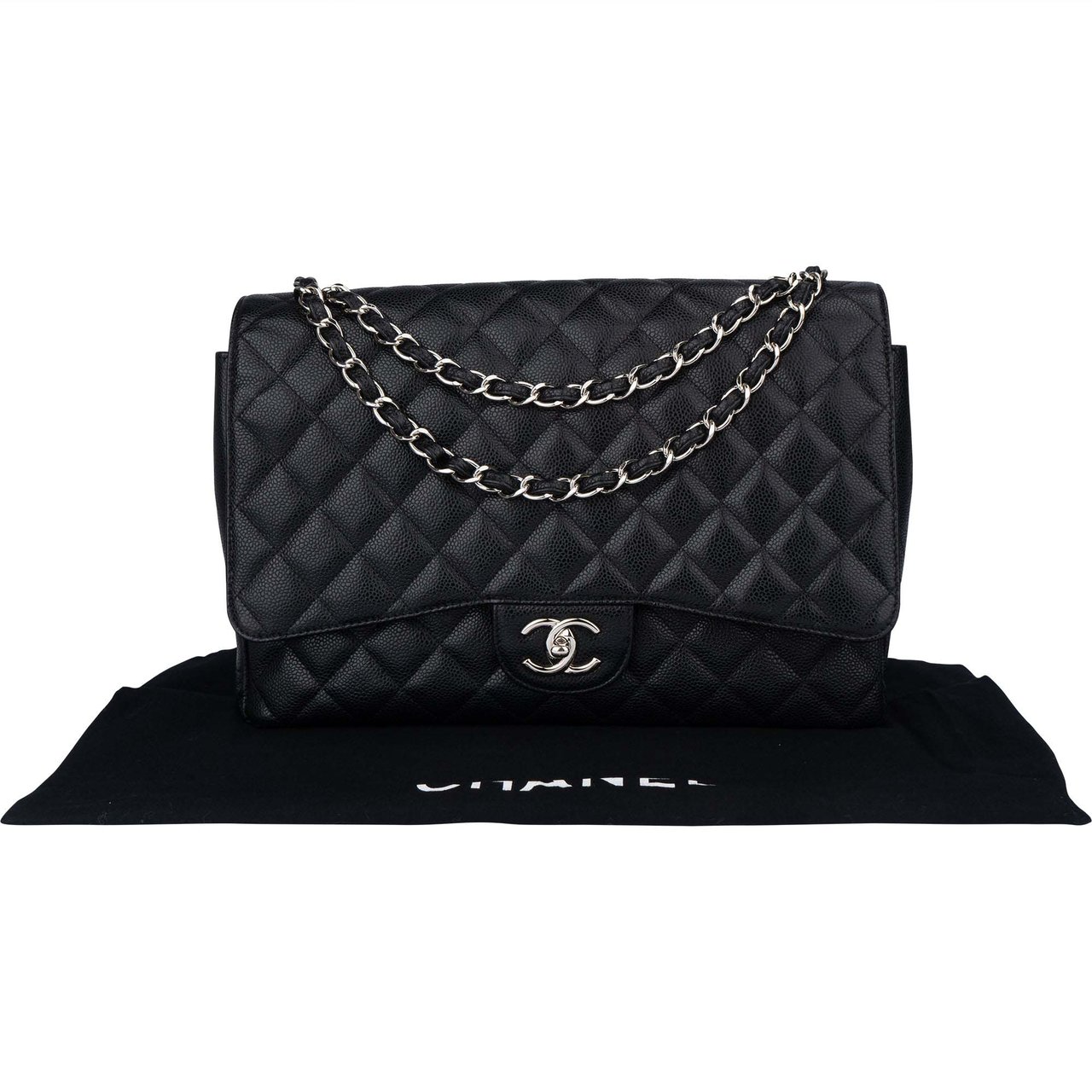 Chanel Chanel Quilted Caviar Leather Palladium Maxi Double Flap Crossbody Bag Divers