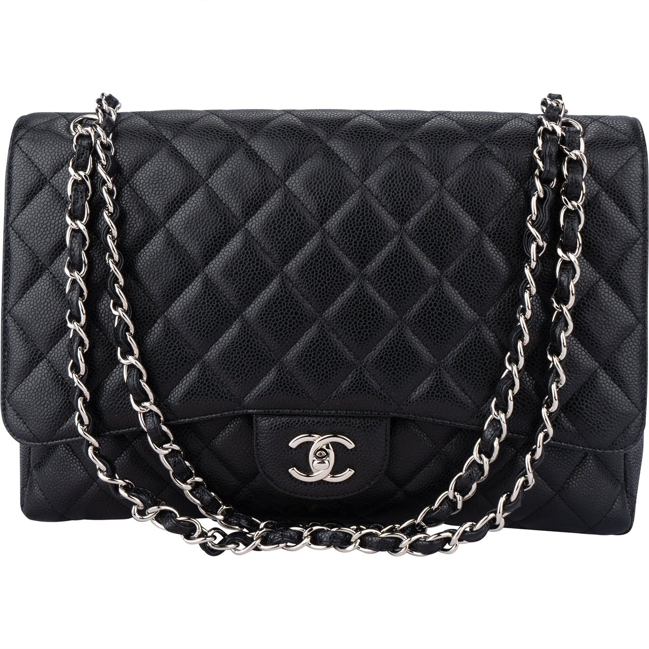 Chanel Chanel Quilted Caviar Leather Palladium Maxi Double Flap Crossbody Bag Divers
