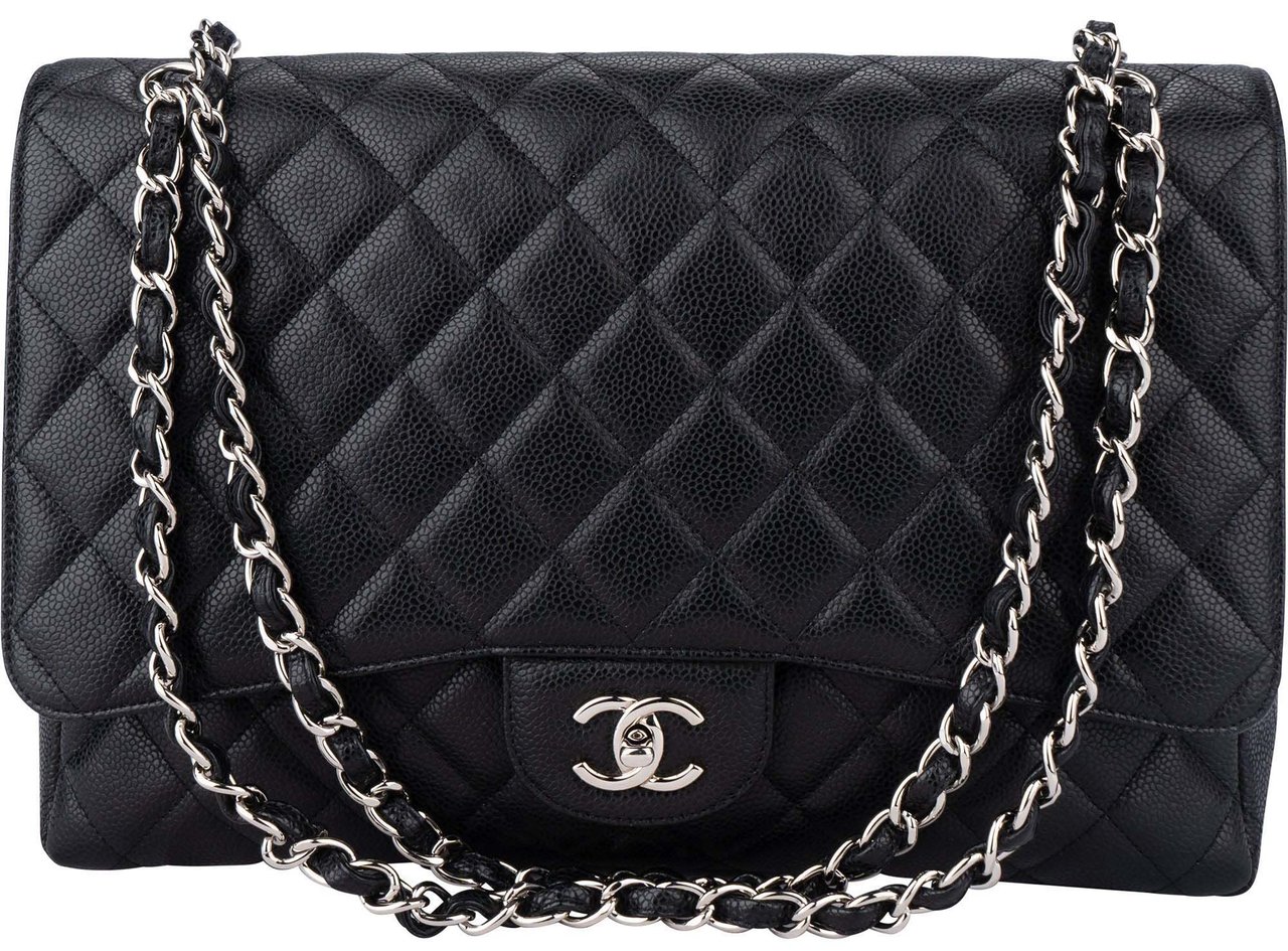 Chanel Chanel Quilted Caviar Leather Palladium Maxi Double Flap Crossbody Bag Divers
