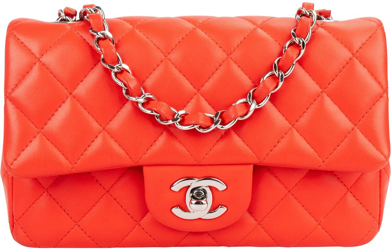 Chanel Chanel Quilted Lambskin Mini Rectangular Palladium Single Flap Crossbody Bag Oranje