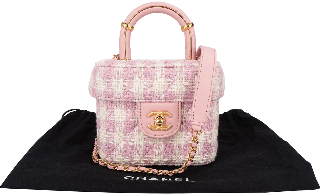 Chanel Chanel Quilted Tweed Top Handle CC Vanity Case Crossbody Bag Rood