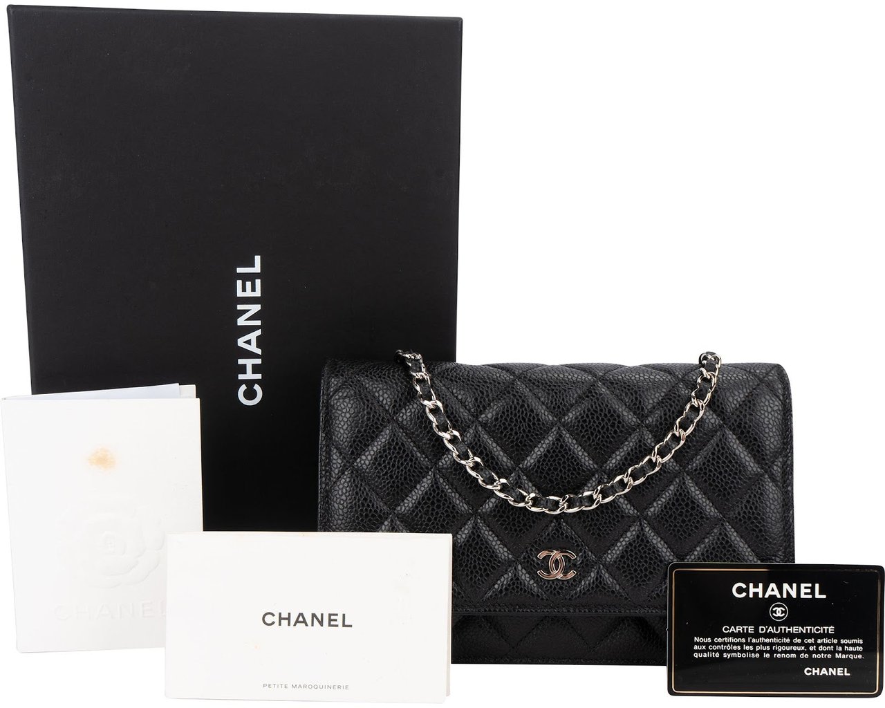 Chanel Chanel Quilted Caviar Leather Wallet on Chain Crossbody Bag Zwart